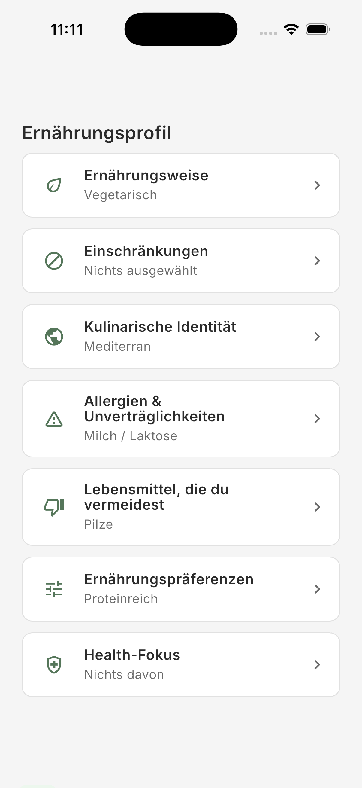 ForFlow Ernährungsprofil mit individuellen Einstellungen